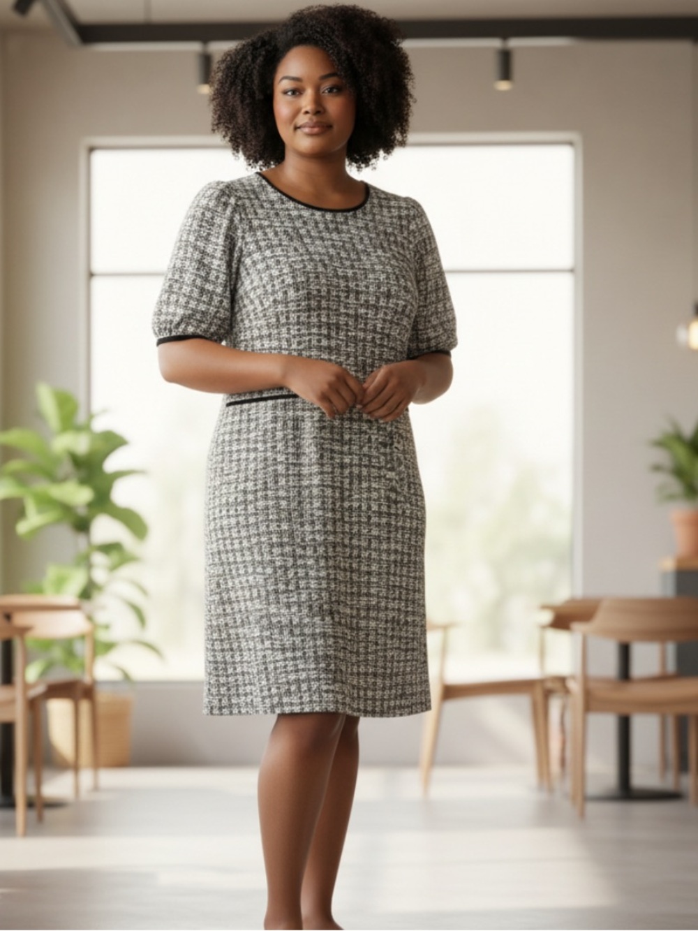 Banana Republic Black and White Tweed Midi Dress